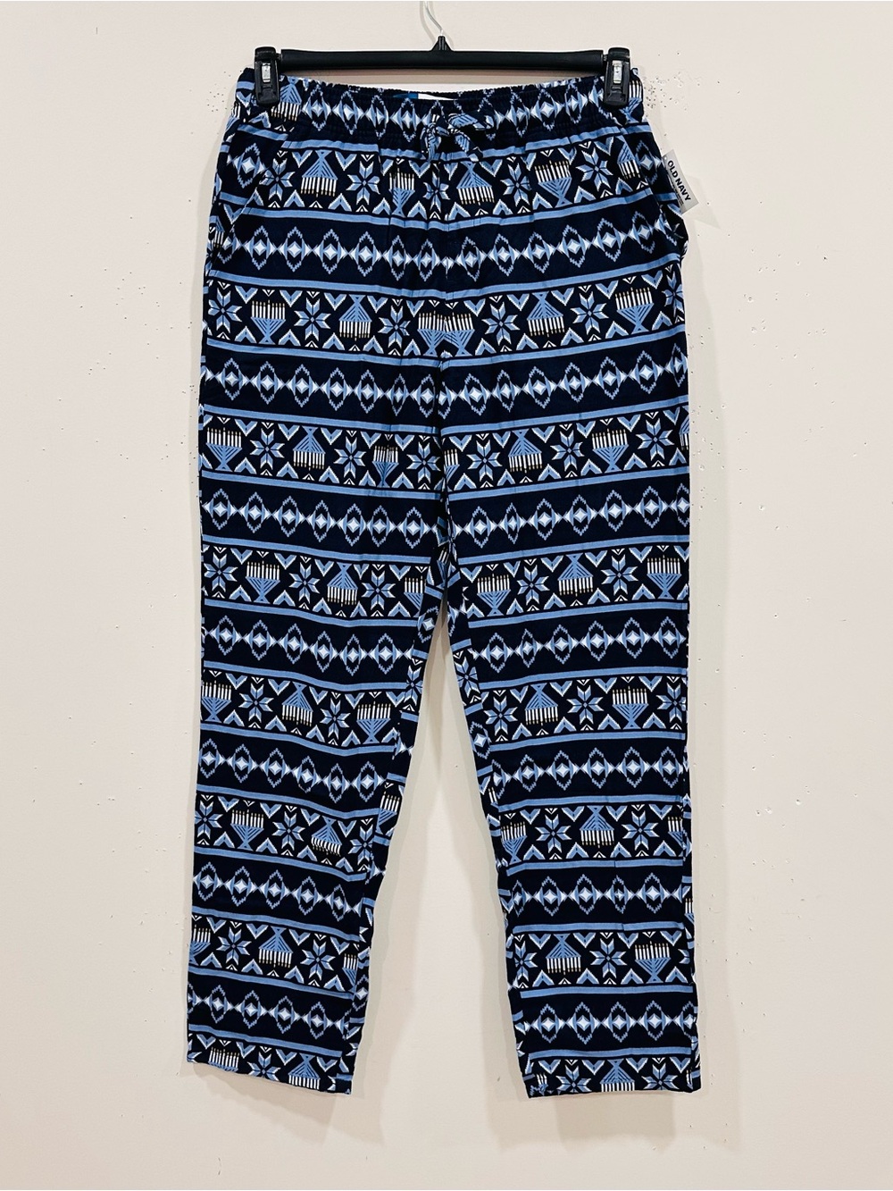 Old Navy Flannel Pajama Pants L TALL Hanukkah Menorah Blue Tribal Match The Fam